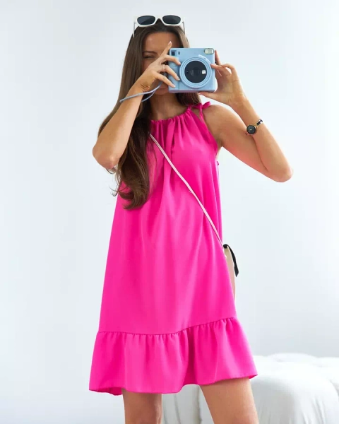 Royalfashion Fuksijų spalvos mini suknelė su raukiniais