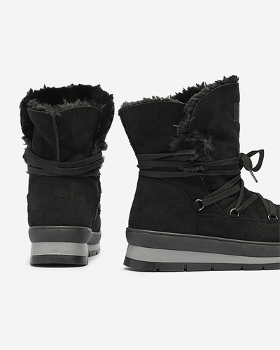 Женские сапоги на шнуровке и платформе a'la snow boots черного цвета Lapres- Footwear