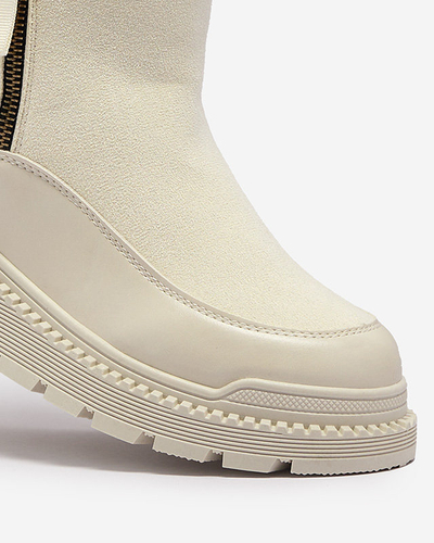 Кремовые женские сапоги на плоском каблуке Mefina- Footwear