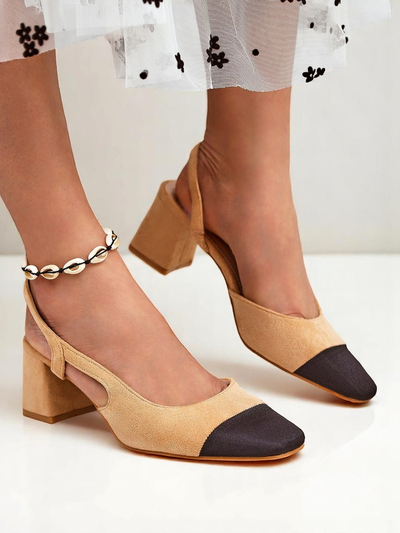 Royalfashion Damskie czółenka Eleganzo – niski obcas, ozdobny nosek