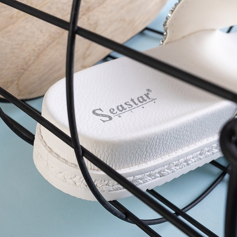 Baltos moteriškos šlepetės su „Sailor“ kubiniu cirkoniu - Avalynė