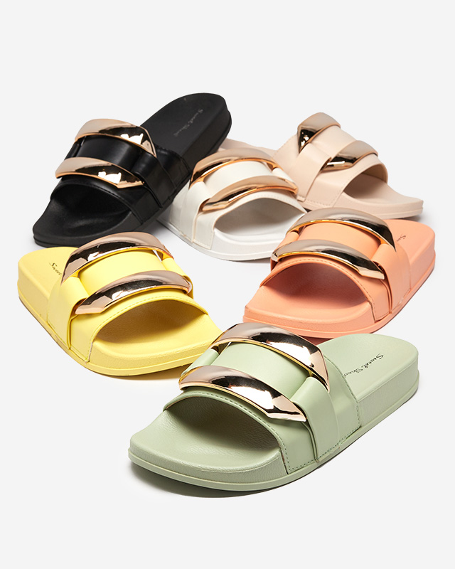 Женские белые тапочки с золотым орнаментом Serina - Обувь