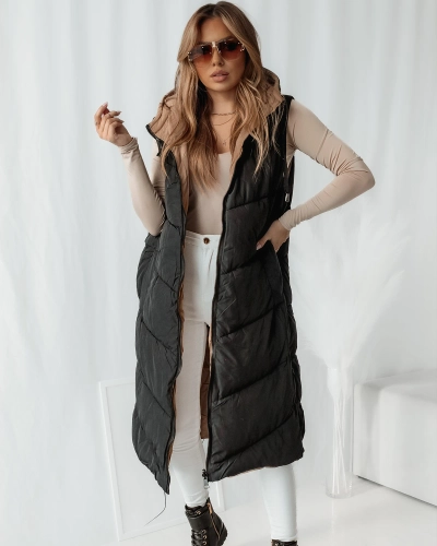 Royalfashion Черно-кремовый длинный двусторонний стеганый жилет