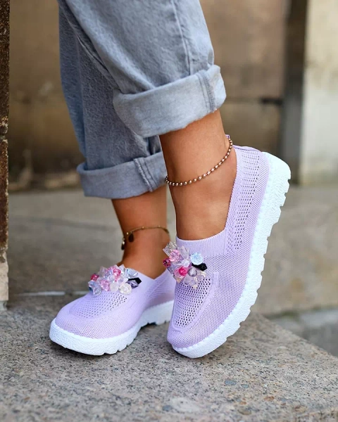 Royalfashion Violetinės spalvos moteriški medžiaginiai mokasinai su kristalais Fezens