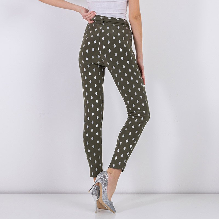 Moteriškos tamsiai žalios kelnės su sidabriniais taškeliais - Drabužiai