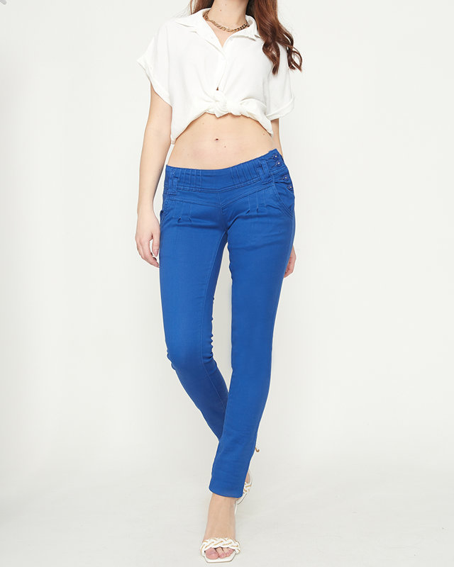 Kobalto audinio moteriškos kelnės žemu juosmeniu - Drabužiai