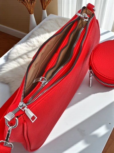Torebka damska Arista Rosso z ekoskóry, łańcuszek, mini zestaw