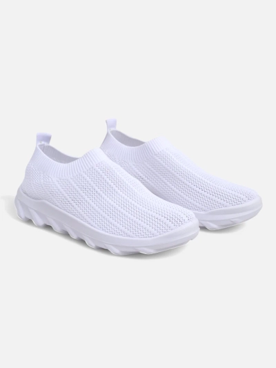 Women's white Astrea sneakers made of breathable fabric on a flat sole
