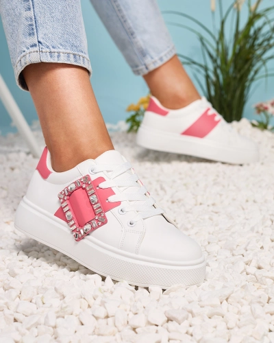 Белые и темно-розовые женские спортивные кроссовки Serbs - Обувь