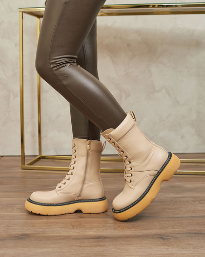 Royalfashion Smėlio spalvos moteriški auliniai batai tvirtu padu Diret