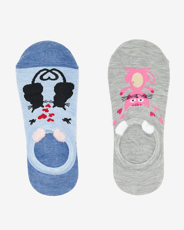 Носки женские темно-синего и серого цвета с принтом котят 2 шт./упак. - Нижнее белье