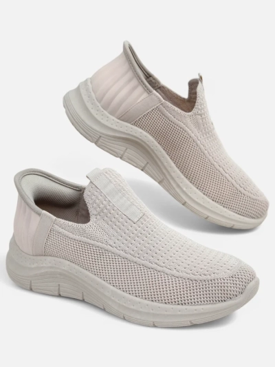 Aurelia Comfort Beżowe Slip On Damskie Buty z Tkaniny Na Płaskim Obcasie
