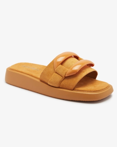 Коричневые женские шлепанцы из эко-замши Omve - Обувь