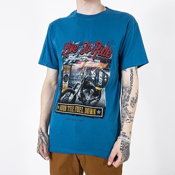 Turkio spalvos medvilniniai vyriški marškinėliai su spalvotu atspaudu-Drabužiai