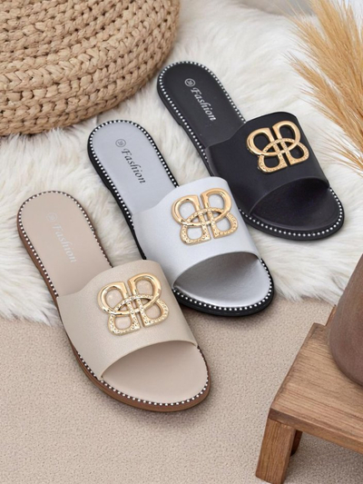 Royalfashion Женские шлепанцы на плоской подошве Aura Gold