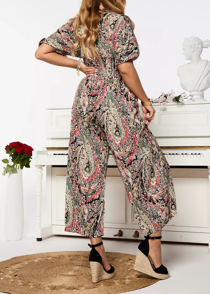 Juodas moteriškas raštuotas kombinezonas - Apranga