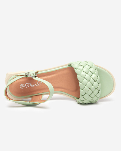 Босоножки женские с плетеным поясом зеленого цвета Опахи- Обувь