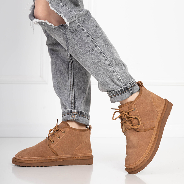 Šviesiai rudi moteriški surišti sniego batai su kailiu Miusho - Avalynė