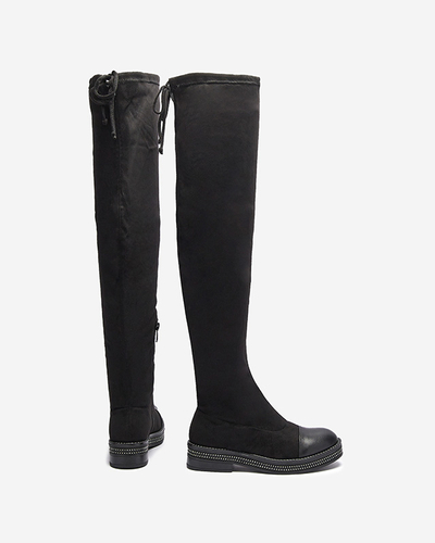 Черные женские сапоги на плоской подошве выше колена Meneii- Footwear