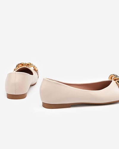 OUTLET Smėlio spalvos moteriškos balerinos su auksine puošyba Mikone - Batai