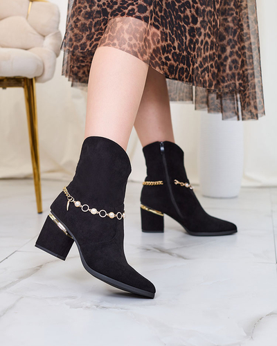 Royalfashion Черные женские сапоги на шпильке с цепочкой Bealizia