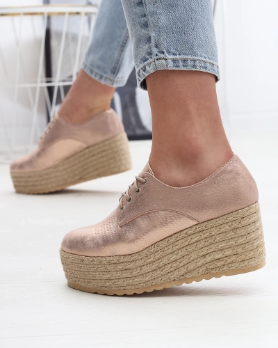 Розово-золотистые женские полусапожки на котурнах Caidoo- Obuwie