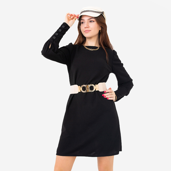 Бежевый эластичный ремень с декоративной золотой пряжкой