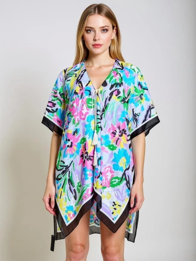 Pareo Royalfashion Kalista – kolorowa sukienka plażowa do kolan z dekoltem V