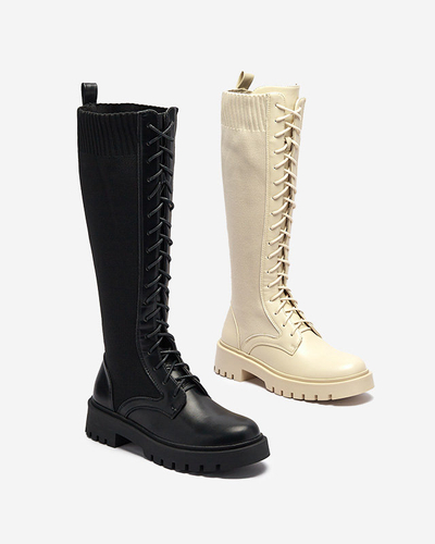 Женские высокие сапоги до колена на шнуровке бежевого цвета Afasa - Обувь