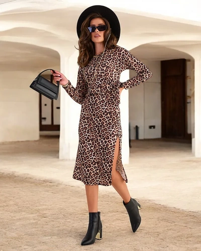 Royalfashion Moteriška leopardo rašto midi suknelė