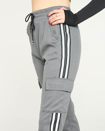 Moteriškos pilkos spalvos krovininės kelnės su dryžiais - Drabužiai