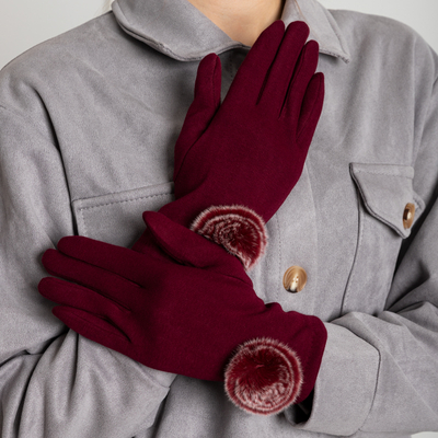 Kaštoninės spalvos moteriškos pirštinės su pompona - Priedai