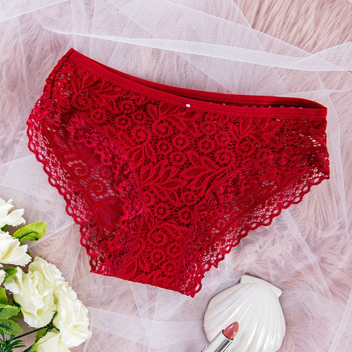 Bordo spalvos nėriniuotos moteriškos kelnaitės PLUS SIZE - Apatinis trikotažas