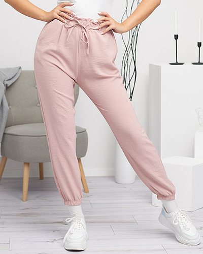 Женские тканевые брюки розового цвета PLUS SIZE - Одежда