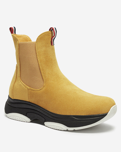 OUTLET Желтые женские утепленные сапоги-дутики из эко-замши - Обувь