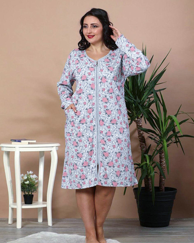 Серая ночная рубашка с цветочным узором PLUS SIZE- Clothing
