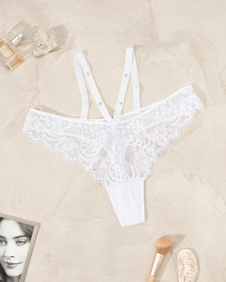 "Royalfashion" Moteriškos nėriniuotos kelnaitės su tangais, baltos