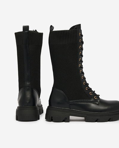 "Royalfashion" Ažūriniai juodi moteriški batai plokščiu kulnu Kaliffo