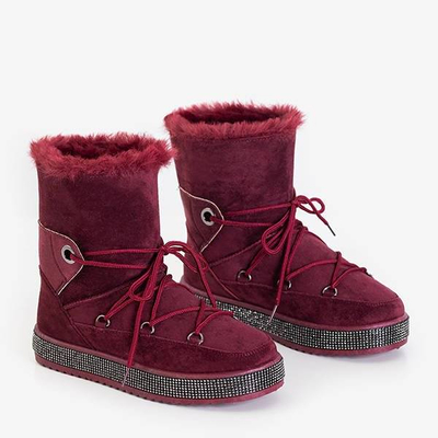OUTLET Женские зимние ботинки бордового цвета с фианитом Nobuko - Обувь