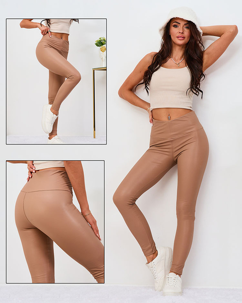 "Royalfashion" Moteriški rudos spalvos leginsai iš ekologiškos odos