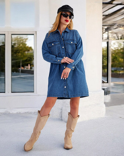 Royalfashion Женское хлопковое мини-платье а'ля деним