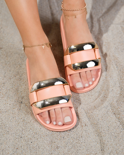 Оранжевые женские тапочки с золотым орнаментом Serina - Обувь