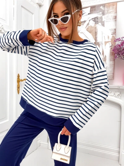 Royalfashion Женский полосатый хлопковый комплект с широкими брюками