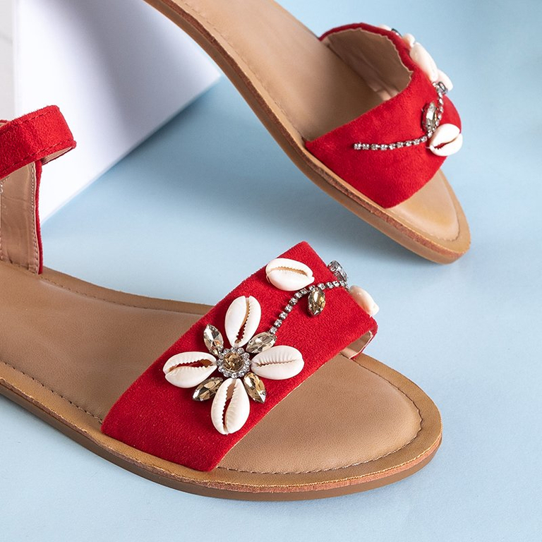Moteriškos raudonos, plokščios basutės su ornamentais „Lucia“ - Avalynė