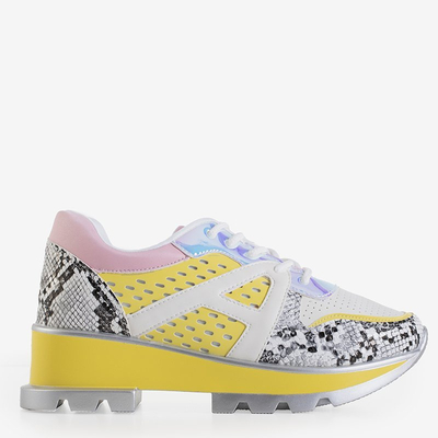 Moteriški balti ir geltoni sportbačiai su spalvotais intarpais Bumba - Avalynė