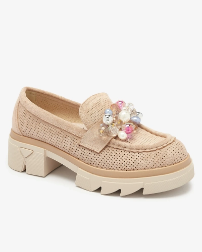 Šviesiai rudi moteriški ažūriniai mokasinai Peloga- Avalynė