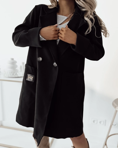 Royalfashion Черное женское пальто-жакет длиной до колена