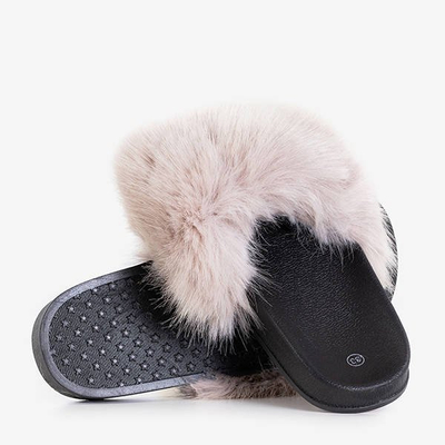 Beżowe dziewczęce klapki z futerkiem Nonni - Obuwie