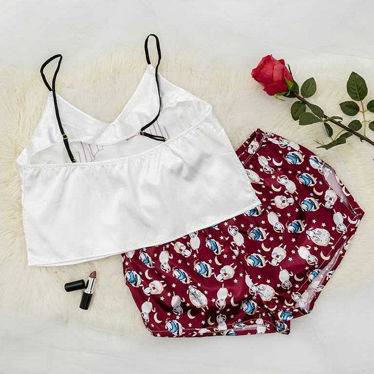 Бордовая женская пижама с принтом - Одежда