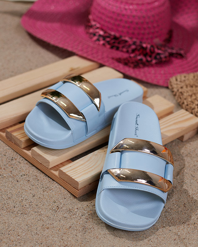 OUTLET Синие женские тапочки с золотым орнаментом Serina - Обувь